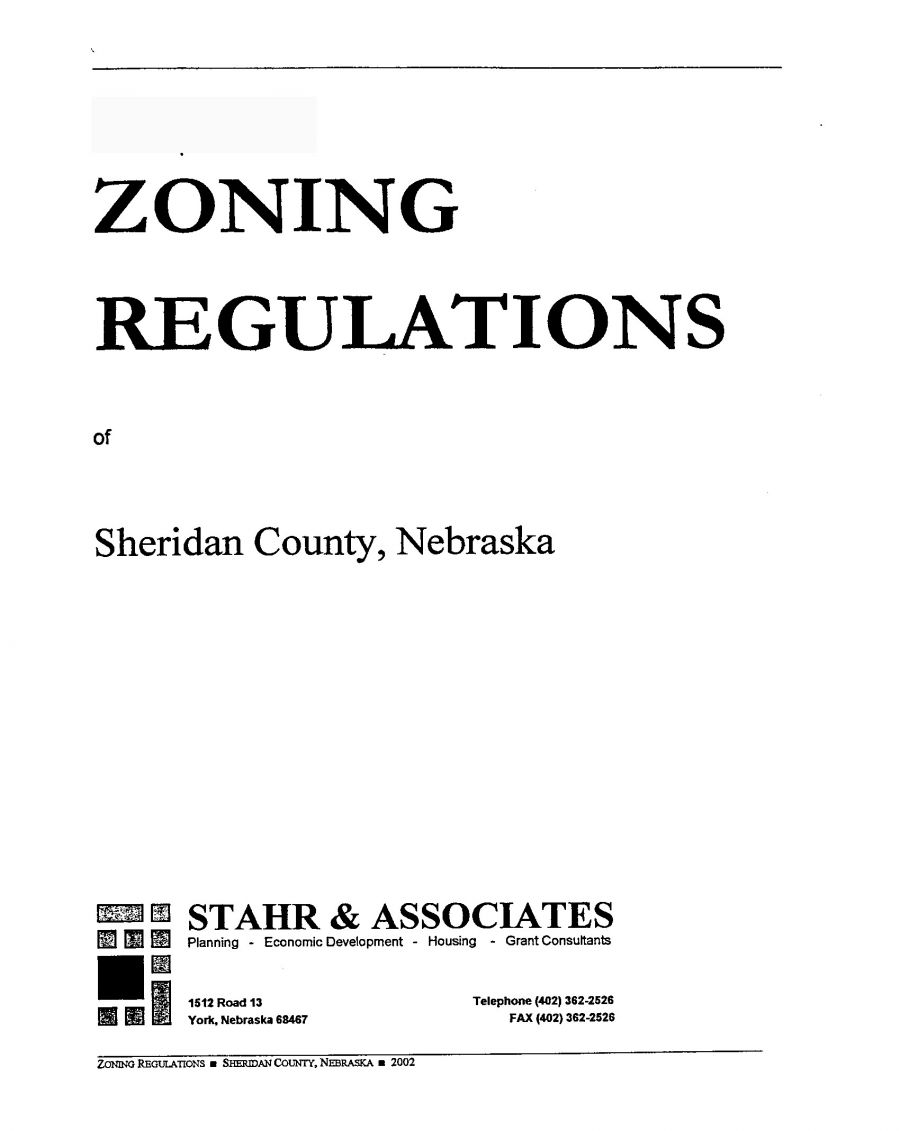 Sheridan County Nebraska - Zoning Regulations Title Page 