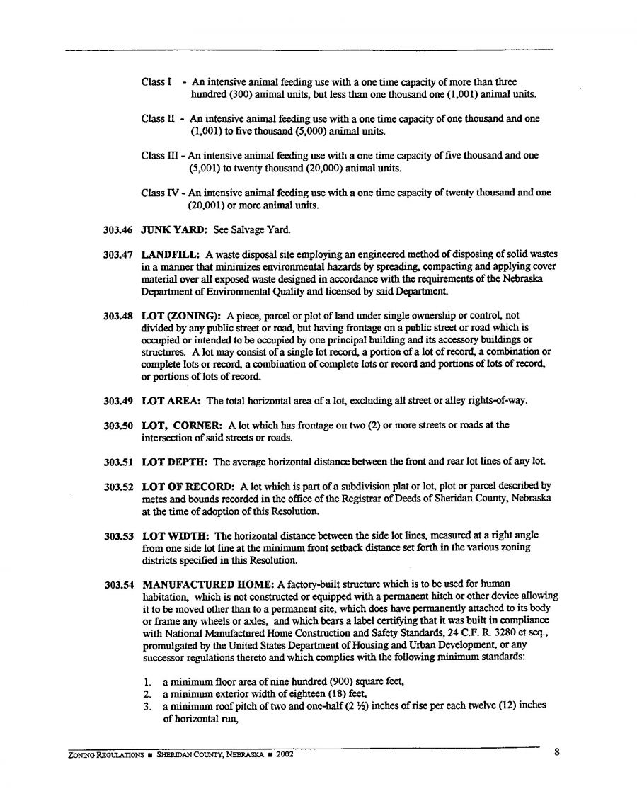 Zoning Regulations - Sheridan County Nebraska - 2002 Page 8 Zoning Regulations - Sheridan County Nebraska - 2002 Page 8