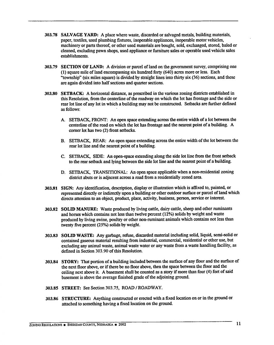 Zoning Regulations - Sheridan County Nebraska - 2002 Page 11 Zoning Regulations - Sheridan County Nebraska - 2002 Page 11