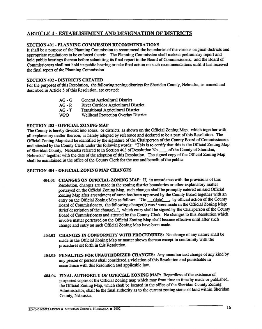  Zoning Regulations - Sheridan County Nebraska - 2002  Page 16