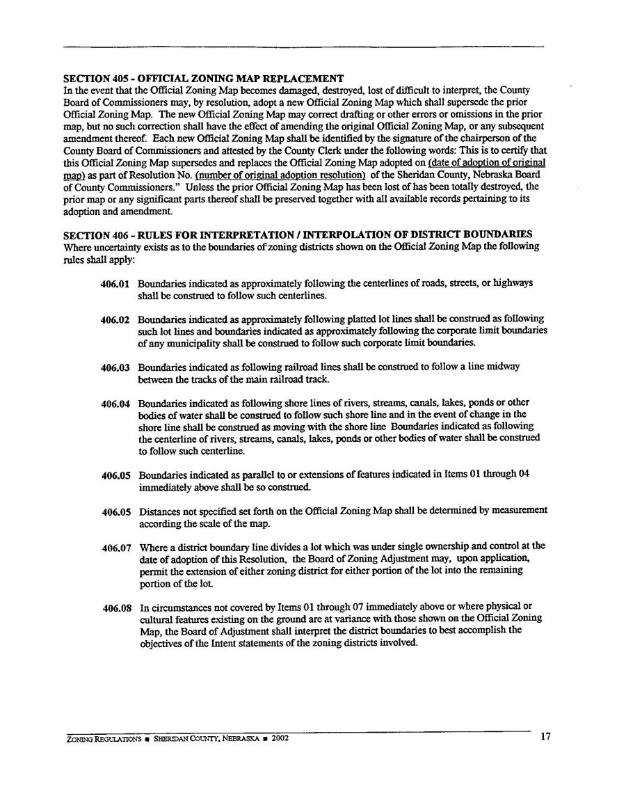 Zoning Regulations - Sheridan County Nebraska - 2002  Page 17