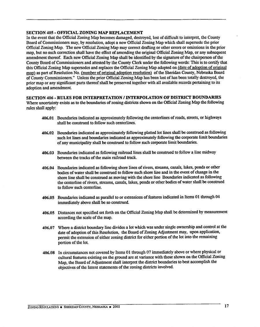 Zoning Regulations - Sheridan County Nebraska - 2002 Page 17 Zoning Regulations - Sheridan County Nebraska - 2002 Page 17