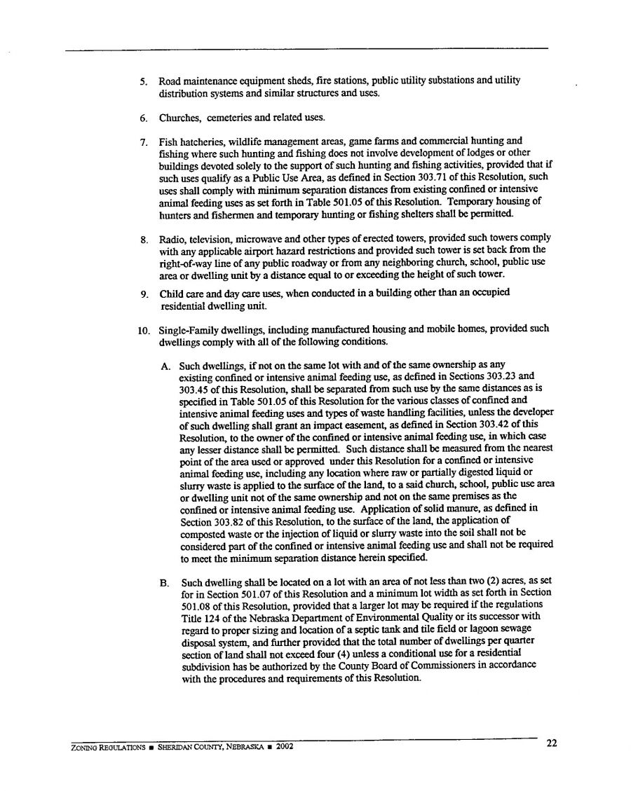 Zoning Regulations - Sheridan County Nebraska - 2002 Page 22 Zoning Regulations - Sheridan County Nebraska - 2002 Page 22
