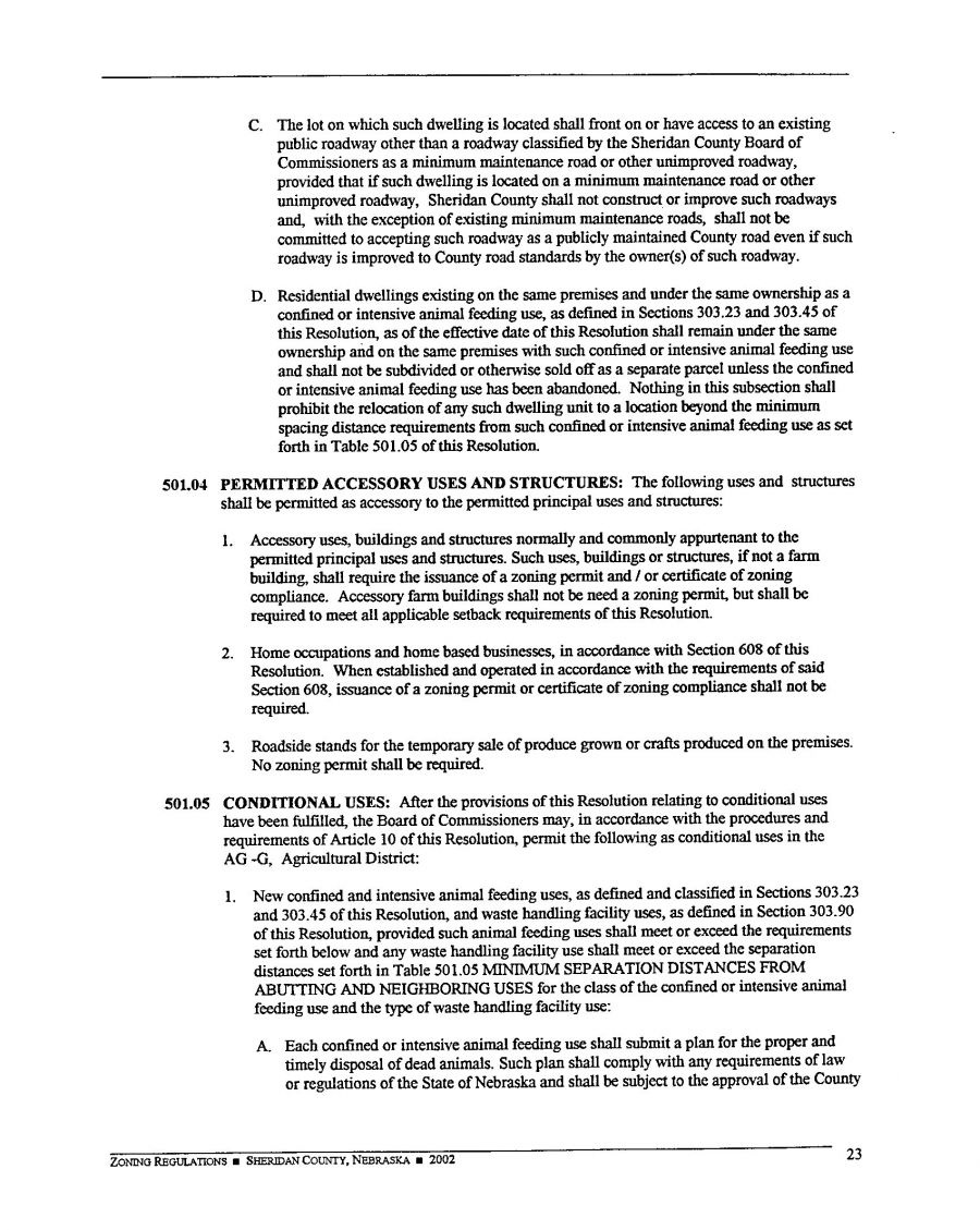 Zoning Regulations - Sheridan County Nebraska - 2002 Page 23 Zoning Regulations - Sheridan County Nebraska - 2002 Page 23