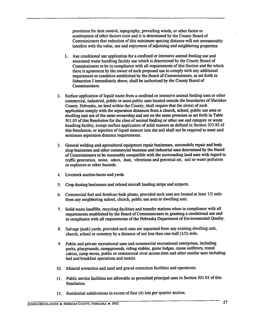 Zoning Regulations - Sheridan County Nebraska - 2002 Page 27 Zoning Regulations - Sheridan County Nebraska - 2002 Page 27