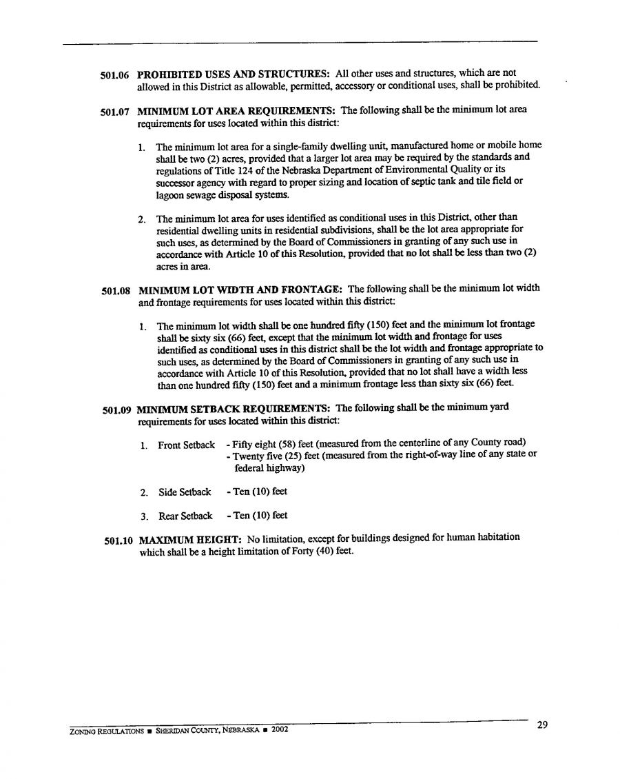 Zoning Regulations - Sheridan County Nebraska - 2002 Page 29 Zoning Regulations - Sheridan County Nebraska - 2002 Page 29