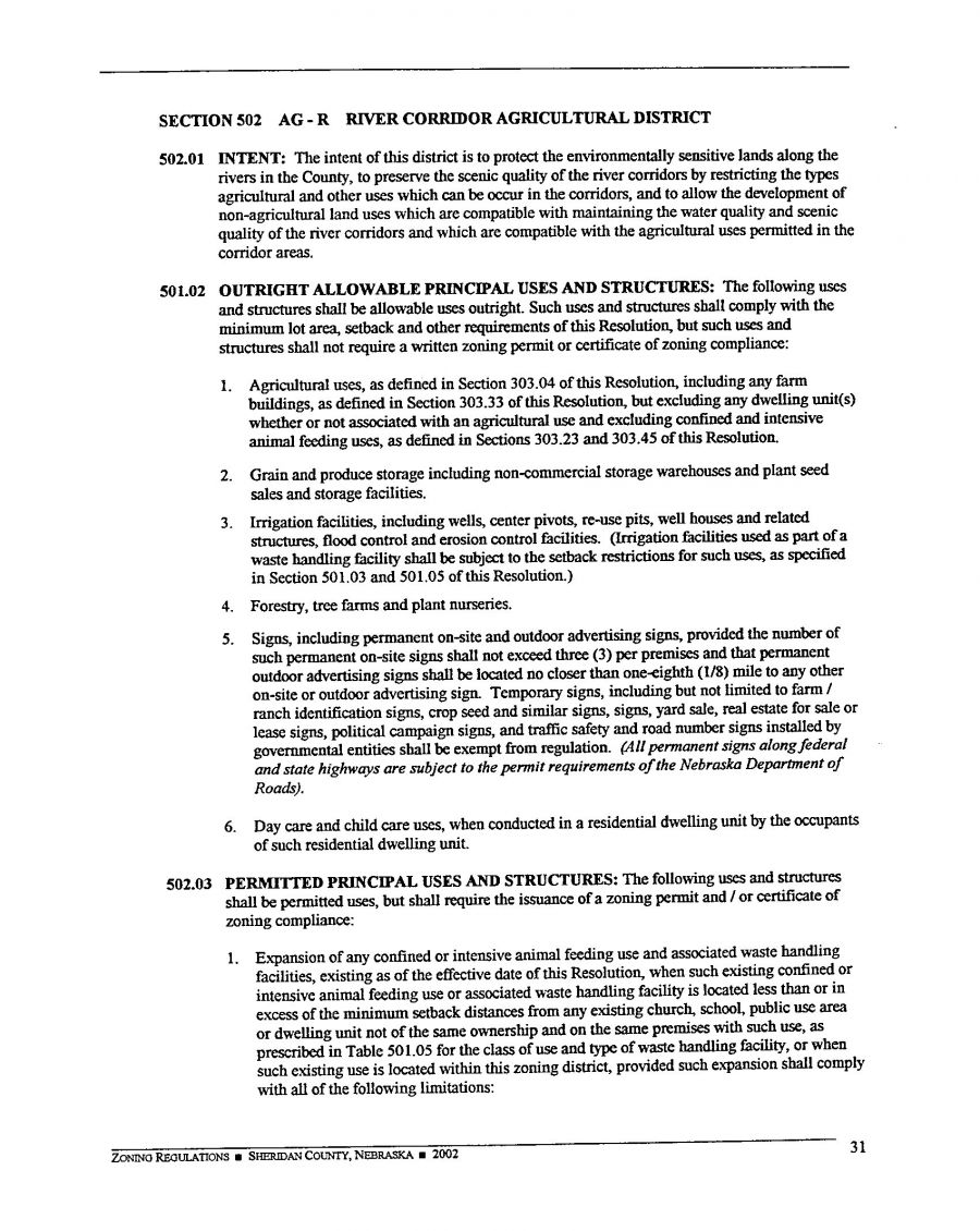Zoning Regulations - Sheridan County Nebraska - 2002 Page 31 Zoning Regulations - Sheridan County Nebraska - 2002 Page 31