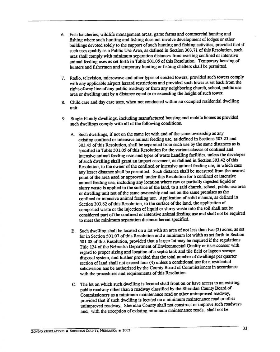 Zoning Regulations - Sheridan County Nebraska - 2002 Page 33 Zoning Regulations - Sheridan County Nebraska - 2002 Page 33