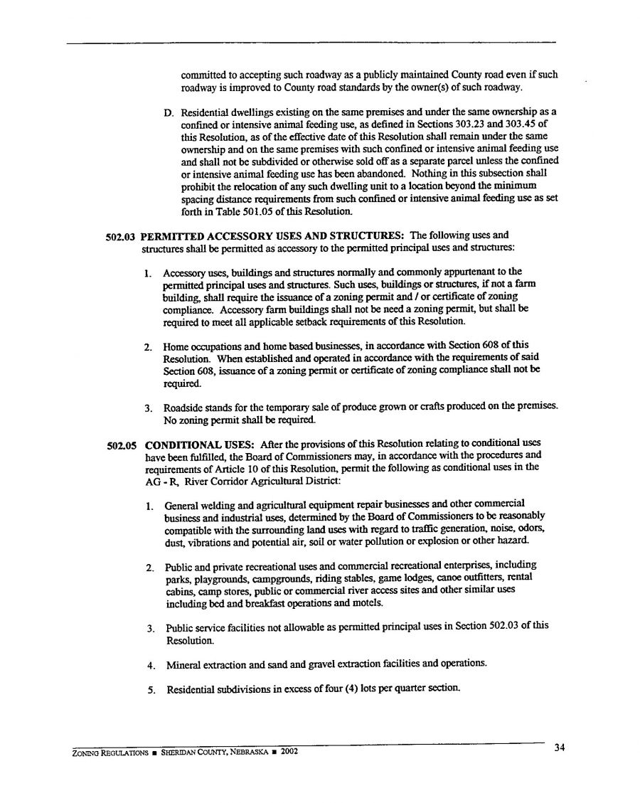 Zoning Regulations - Sheridan County Nebraska - 2002 Page 34