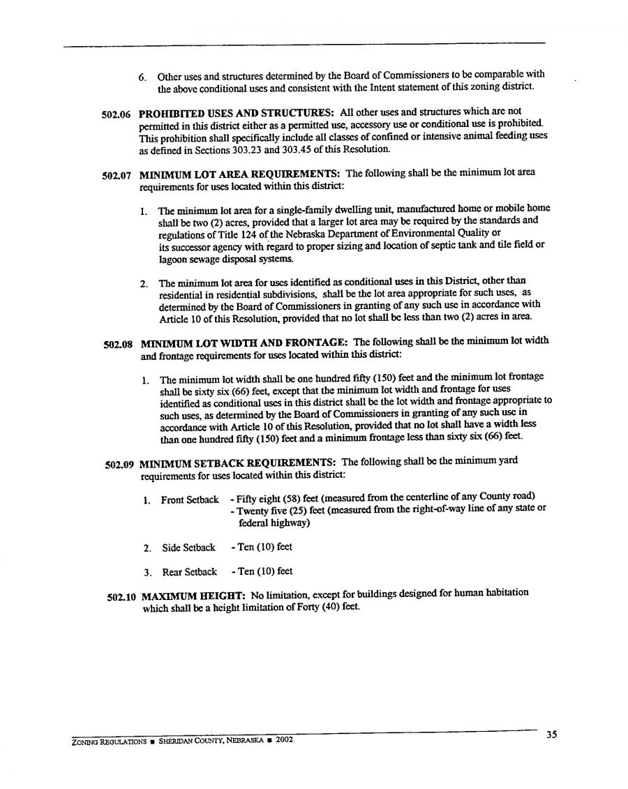 Zoning Regulations - Sheridan County Nebraska - 2002 Page 35 Zoning Regulations - Sheridan County Nebraska - 2002 Page 35