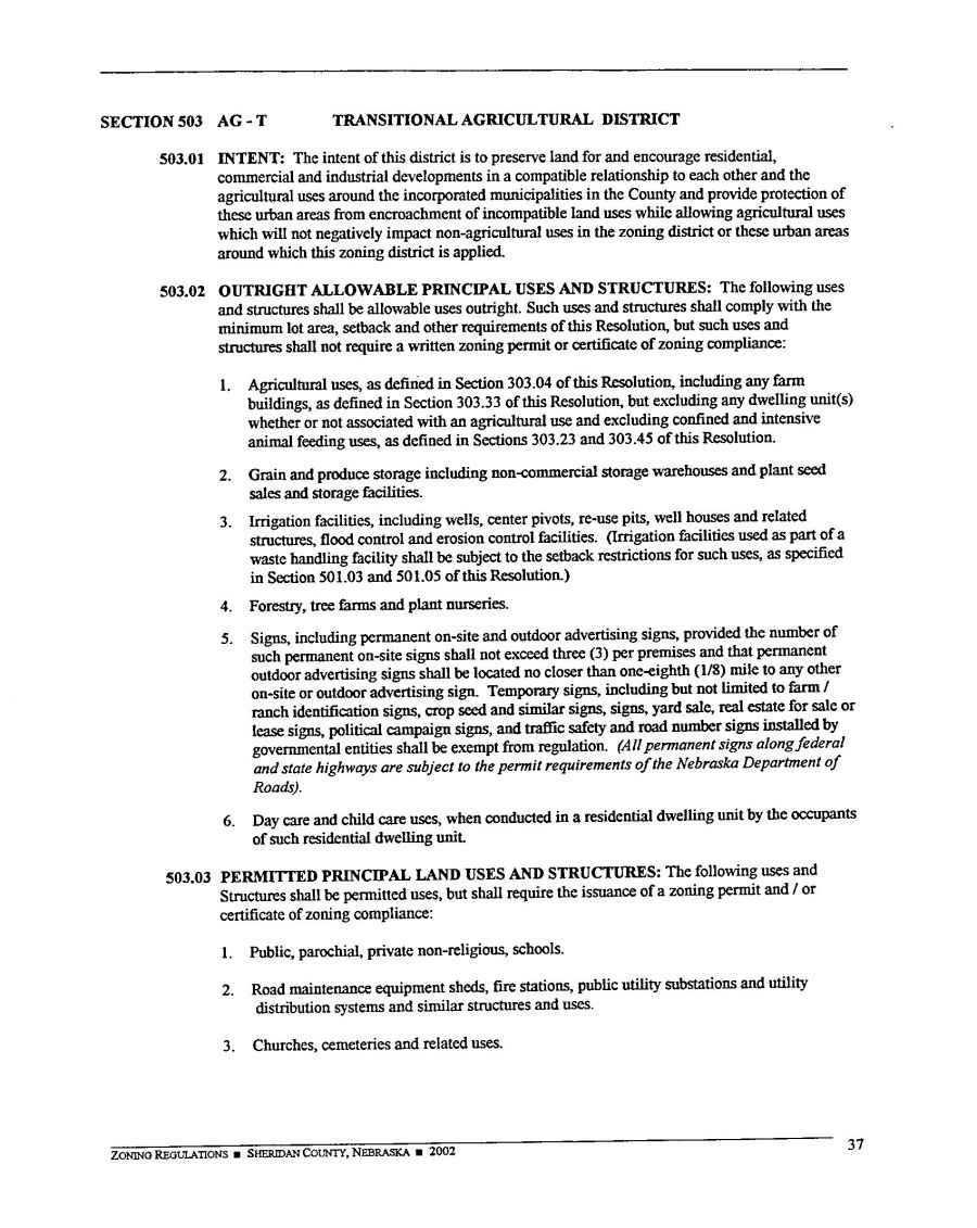  Zoning Regulations - Sheridan County Nebraska - 2002 Page 37