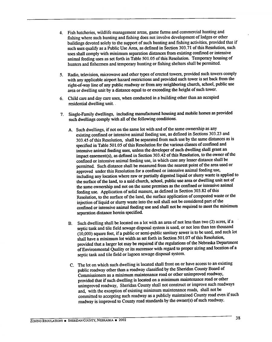 Zoning Regulations - Sheridan County Nebraska - 2002 Page 38 Zoning Regulations - Sheridan County Nebraska - 2002 Page 38