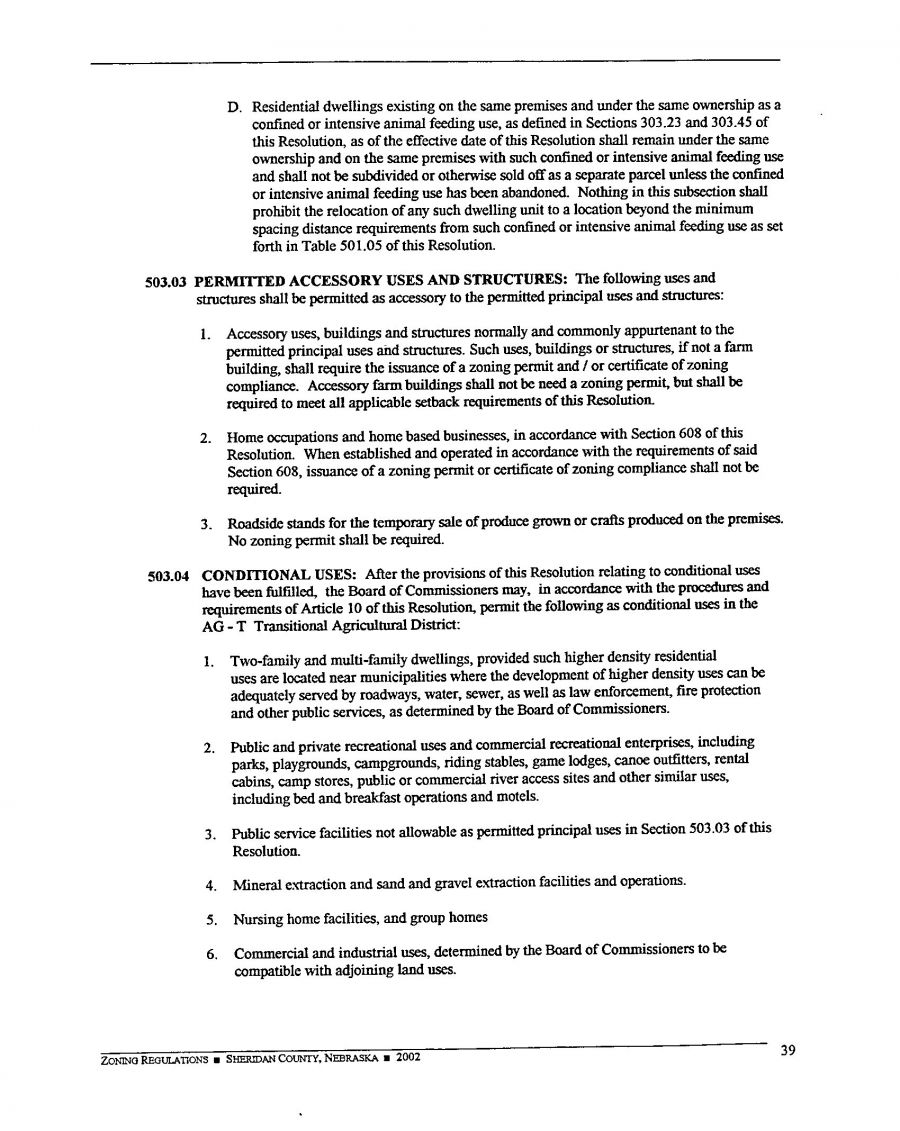 Zoning Regulations - Sheridan County Nebraska - 2002 Page 39 Zoning Regulations - Sheridan County Nebraska - 2002 Page 39