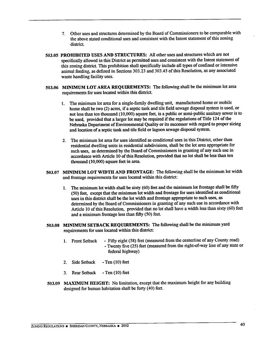 Zoning Regulations - Sheridan County Nebraska - 2002 Page 40 Zoning Regulations - Sheridan County Nebraska - 2002 Page 40