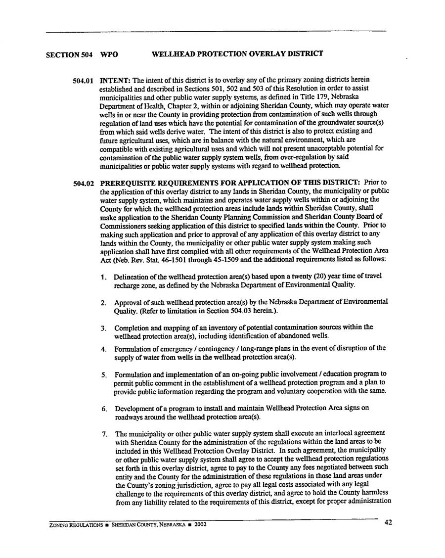 Zoning Regulations - Sheridan County Nebraska - 2002 Page 42