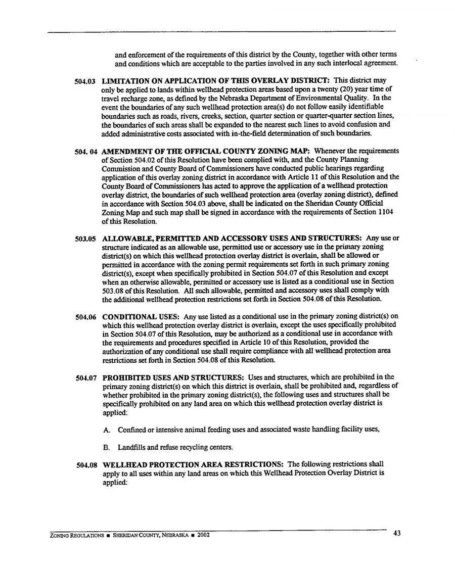 Zoning Regulations - Sheridan County Nebraska - 2002 Page 43 Zoning Regulations - Sheridan County Nebraska - 2002 Page 43