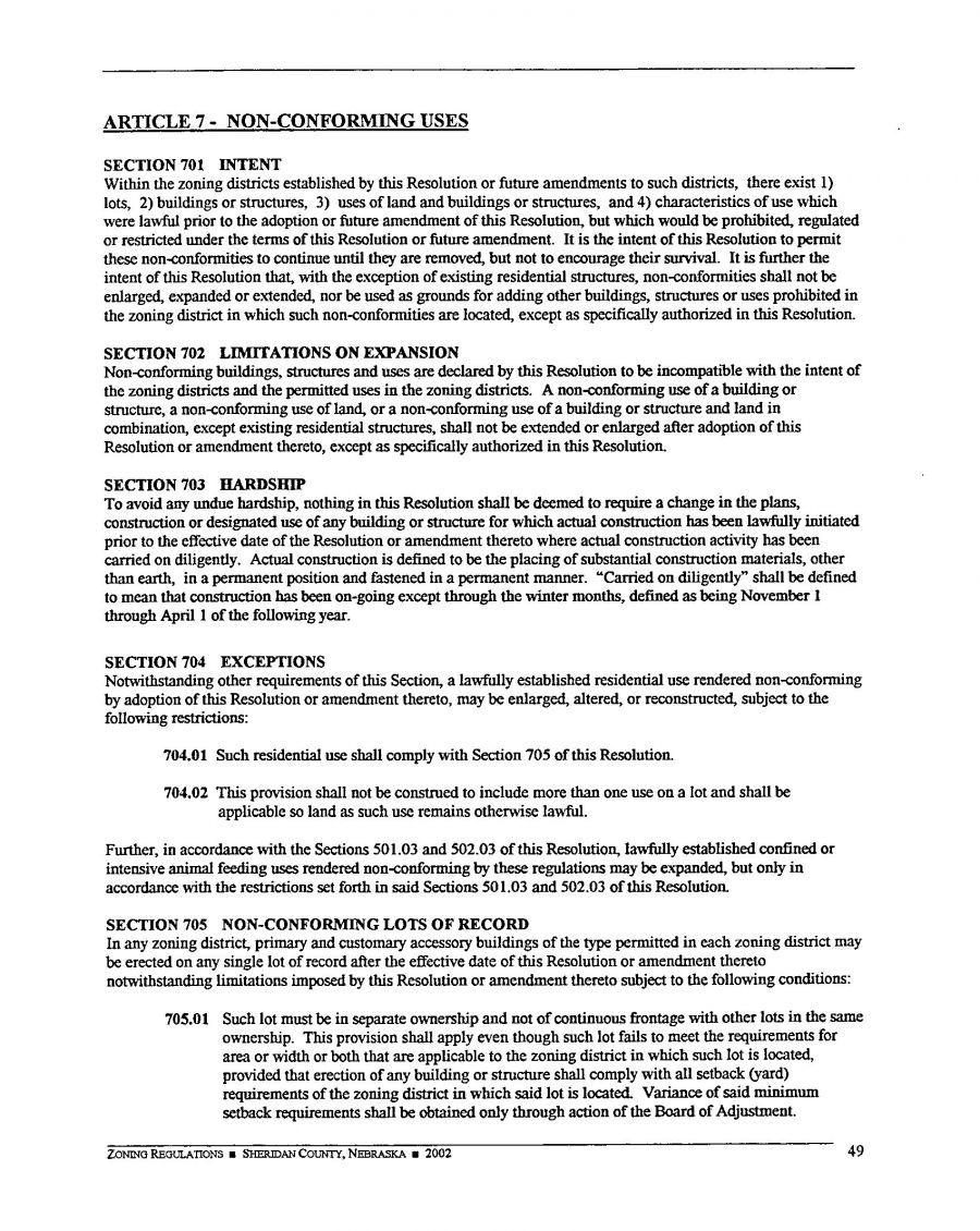 Zoning Regulations - Sheridan County Nebraska - 2002 Page 49