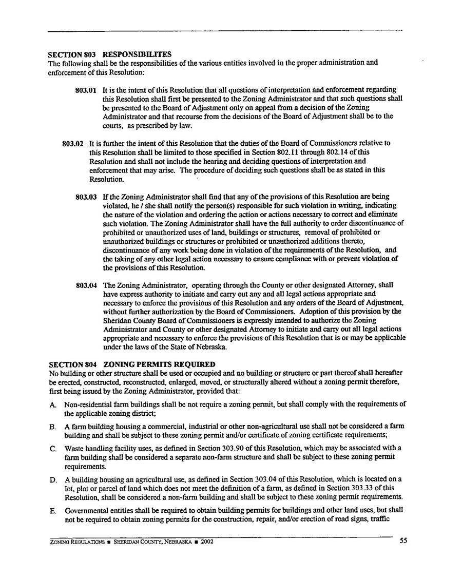 Zoning Regulations - Sheridan County Nebraska - 2002 Page 55