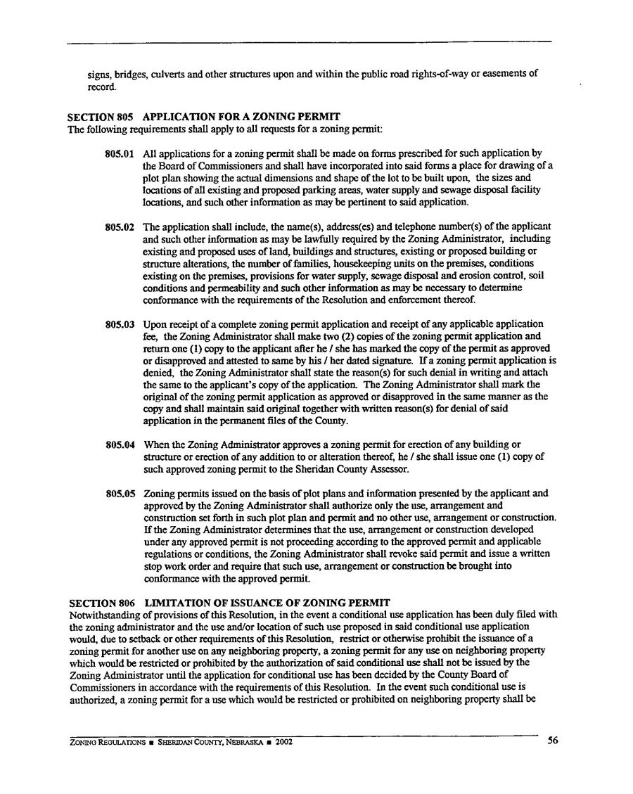 Zoning Regulations - Sheridan County Nebraska - 2002 Page 56 Zoning Regulations - Sheridan County Nebraska - 2002 Page 56