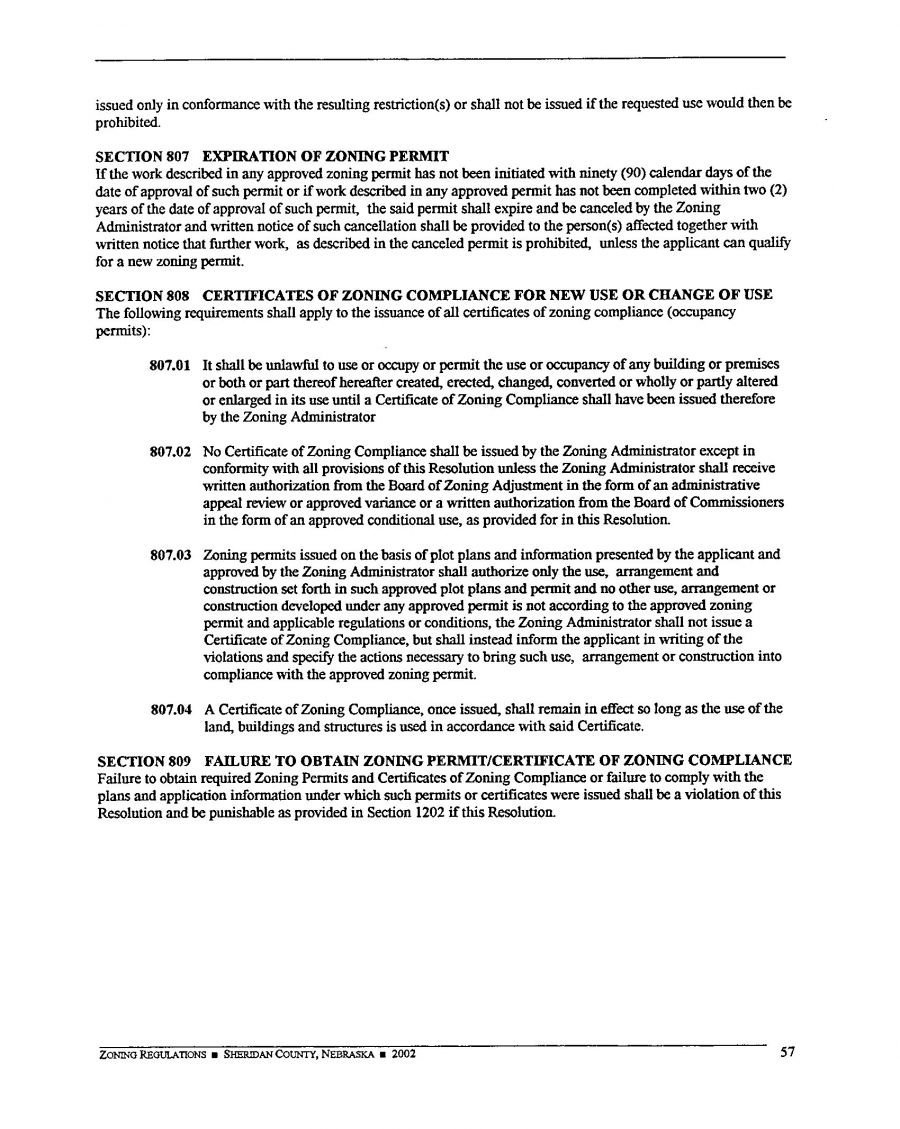 Zoning Regulations - Sheridan County Nebraska - 2002 Page 57