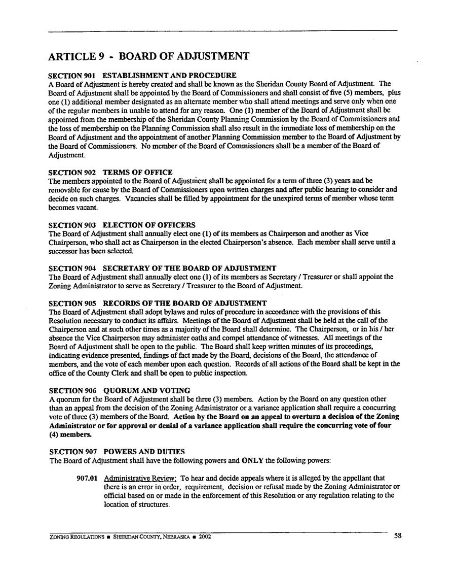 Zoning Regulations - Sheridan County Nebraska - 2002 Page 58