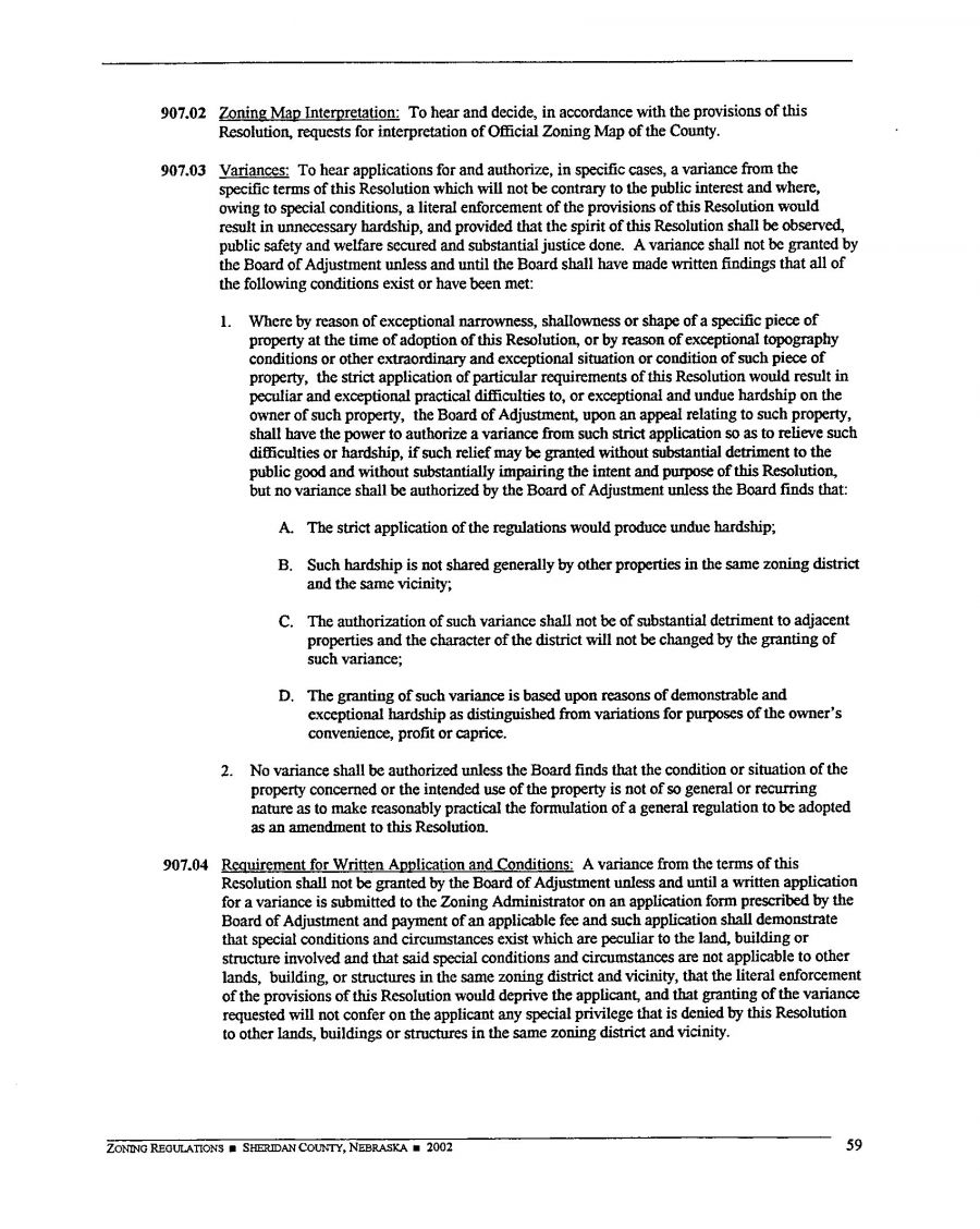 Zoning Regulations - Sheridan County Nebraska - 2002 Page 59