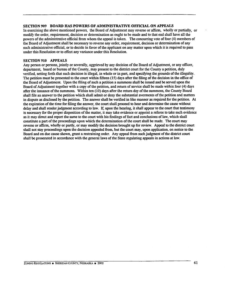 Zoning Regulations - Sheridan County Nebraska - 2002 Page 61