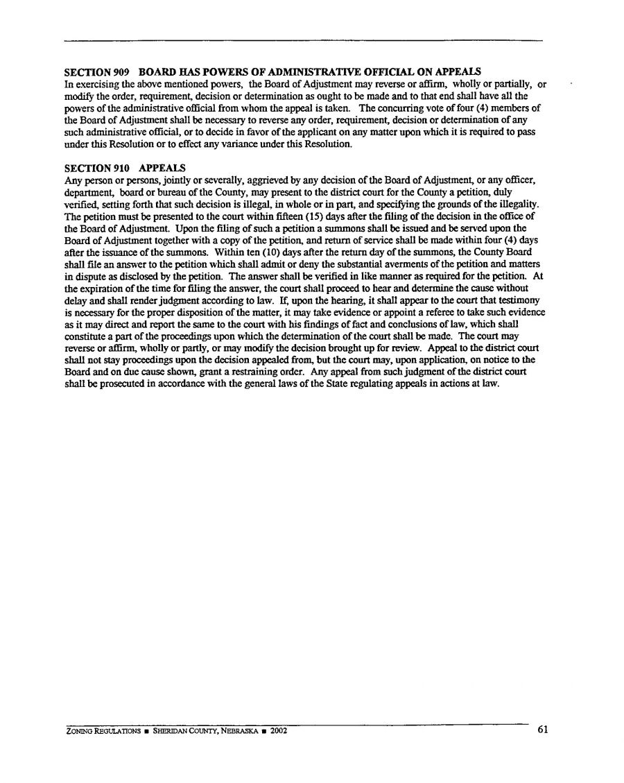 Zoning Regulations - Sheridan County Nebraska - 2002 Page 61 Zoning Regulations - Sheridan County Nebraska - 2002 Page 61