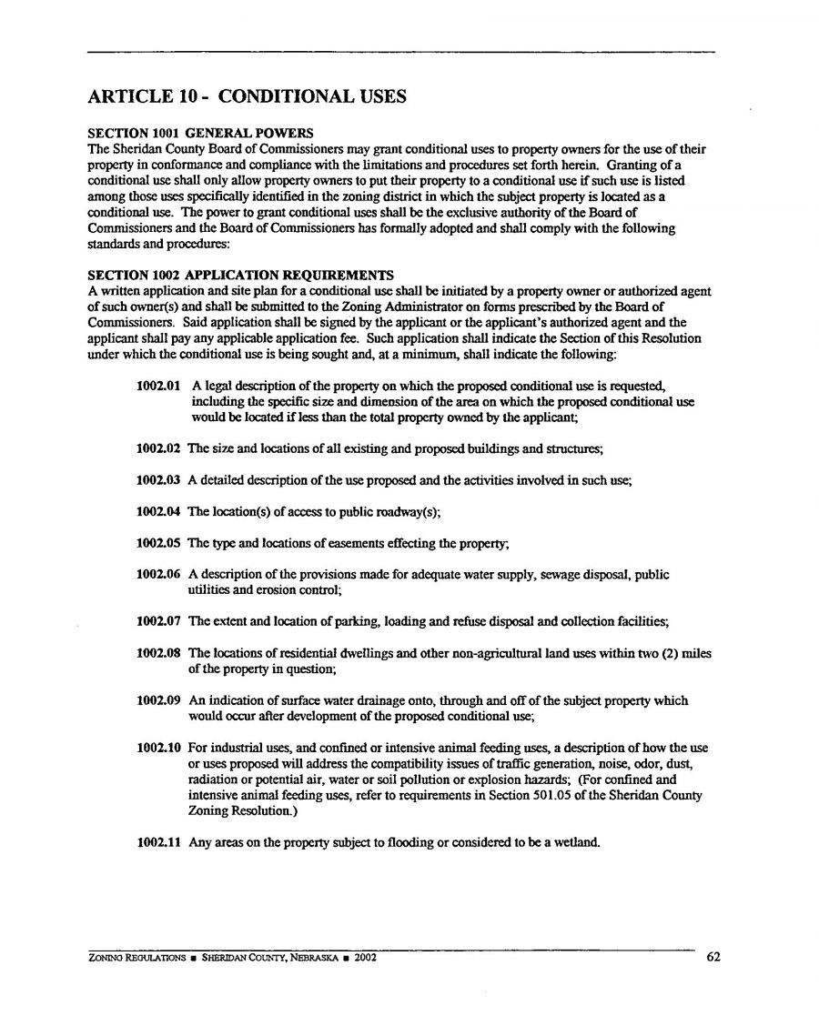 Zoning Regulations - Sheridan County Nebraska - 2002 Page 62 Zoning Regulations - Sheridan County Nebraska - 2002 Page 62