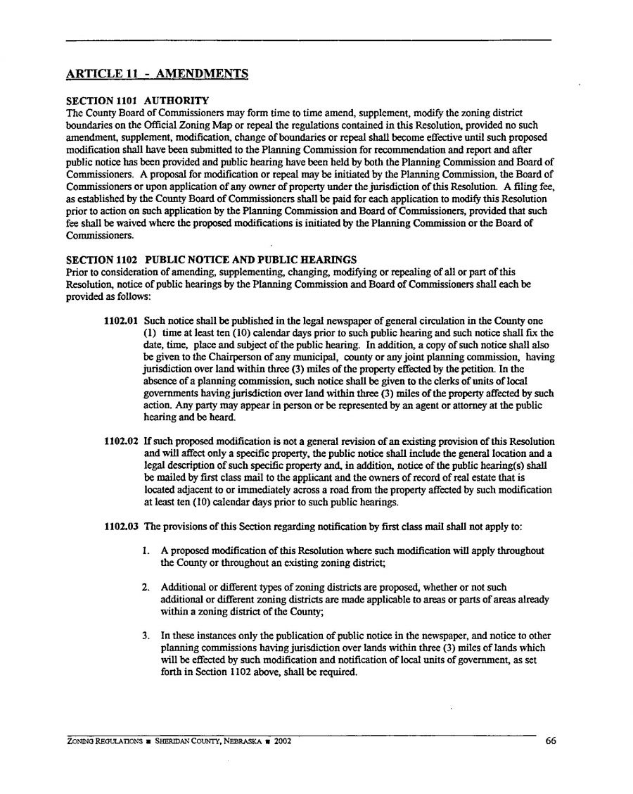 Zoning Regulations - Sheridan County Nebraska - 2002 Page 66