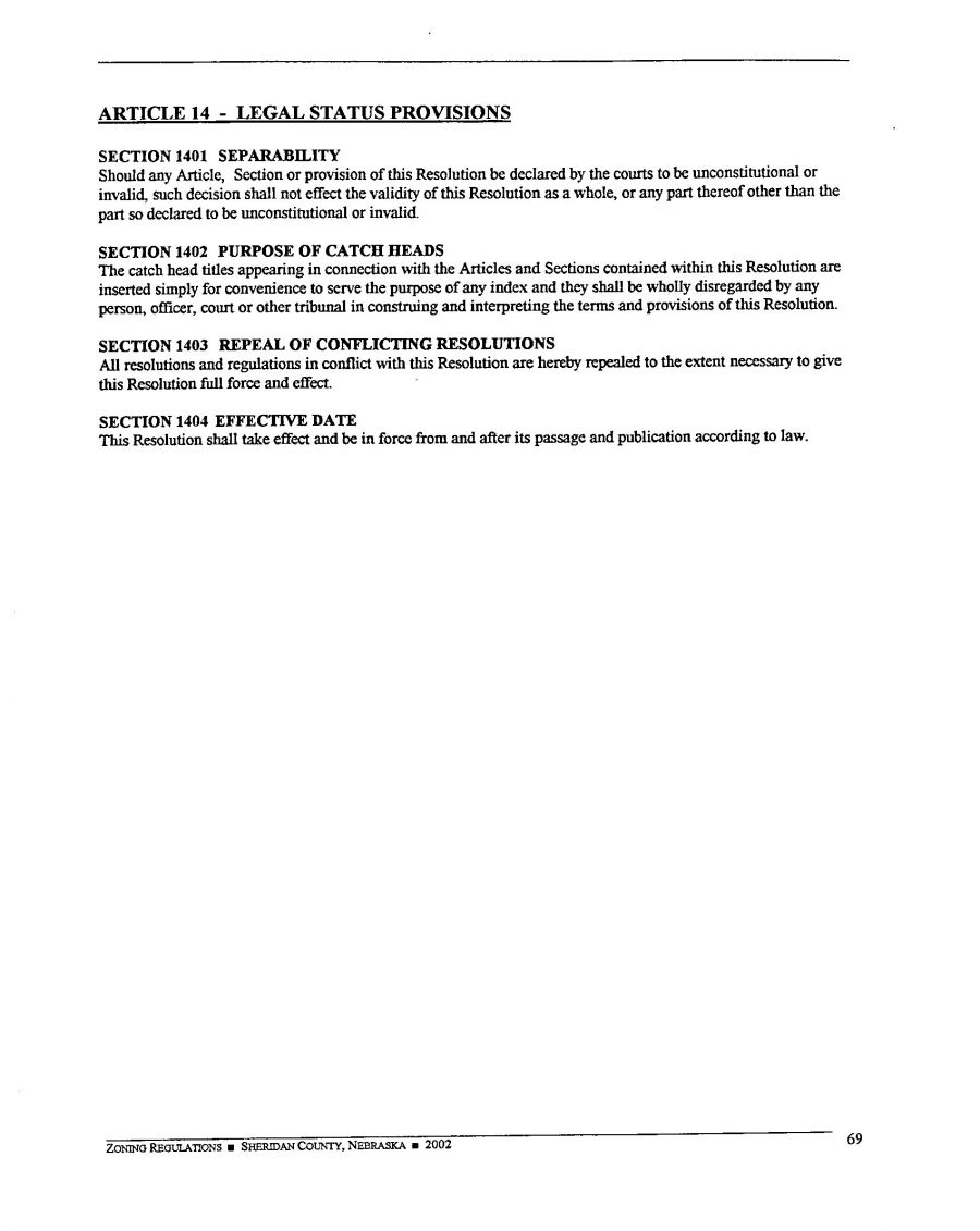  Zoning Regulations - Sheridan County Nebraska - 2002 Page 69